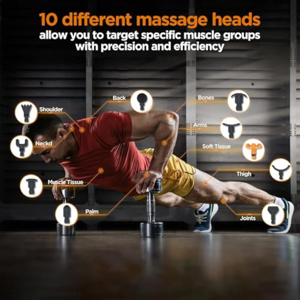 Massage Gun Deep Tissue, Portable Muscle Massage Device with 10 Massage Heads, 2025 Upgraded 30 Speeds Massager with LCD Touch Screen for Body Back Shoulder Muscle Relaxation