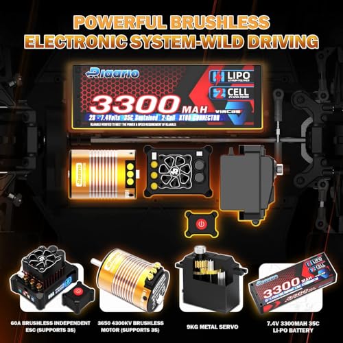 AMORIL 1/10 RTR Brushless Fast RC Cars for Adults,Max 50mph Hobby Electric Off-Road Monster Truck,Waterproof High Speed RC Car 4WD Remote Control Car with 3S Lipo,Green