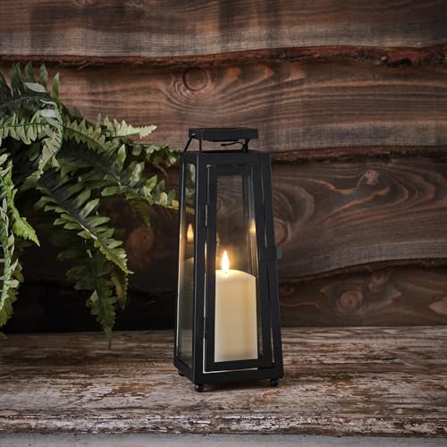 Lights4fun Set of 2 Outdoor Garden Solar Powered Black Metal Decorative TruGlow® LED Candle Lanterns Lights IP44 Waterproof