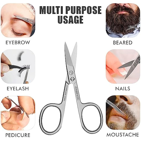 FABINOC® Curved Nail Scissors for Finger & Toenails | German Quality Stainless Steel | Small Sharp Bathroom Scissors for Eybrow, Nose, Moustache Trimming