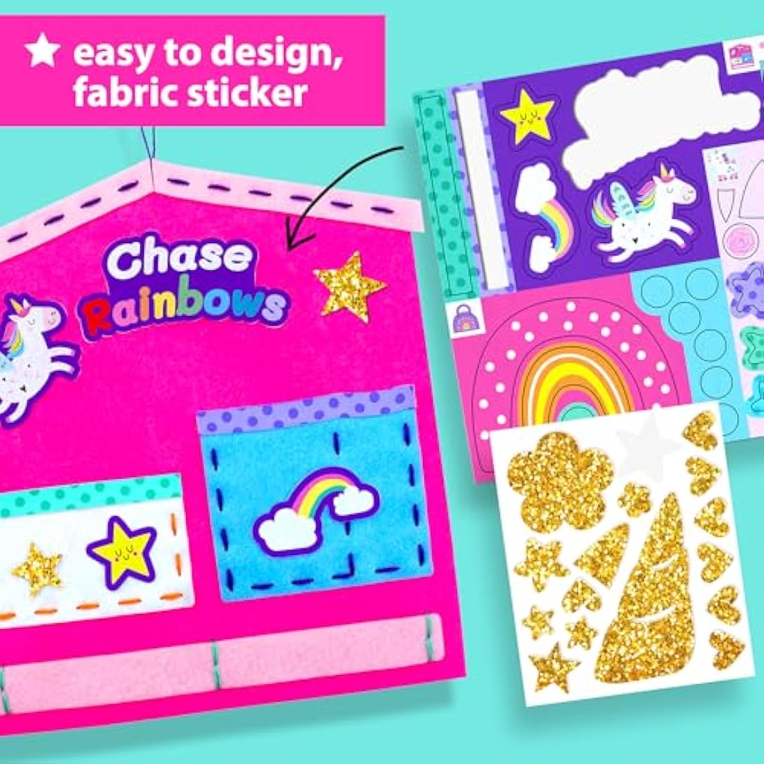 KRAFUN My First Unicorn Sewing Kit for Kids, Beginner Crafts with 5 DIY Projects (Stuffed Animal, Pillow, Mobile, Keyring, Bag), Plush Felt, Instructions, Embroidery Supplies, Pre-Punched Fabric