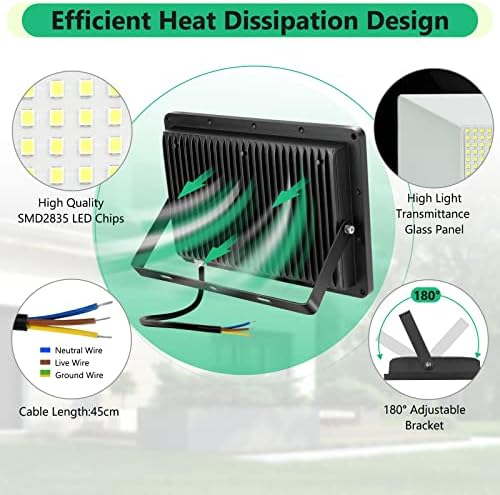 YIQIBRO 100W LED Floodlight Outdoor 2 Pack, 10000LM 6500K Outdoor LED Flood Lights Super Bright Security Light, IP67 Waterproof Spotlight for Garden, Garage, Yard, Patio, Warehouse, Factory