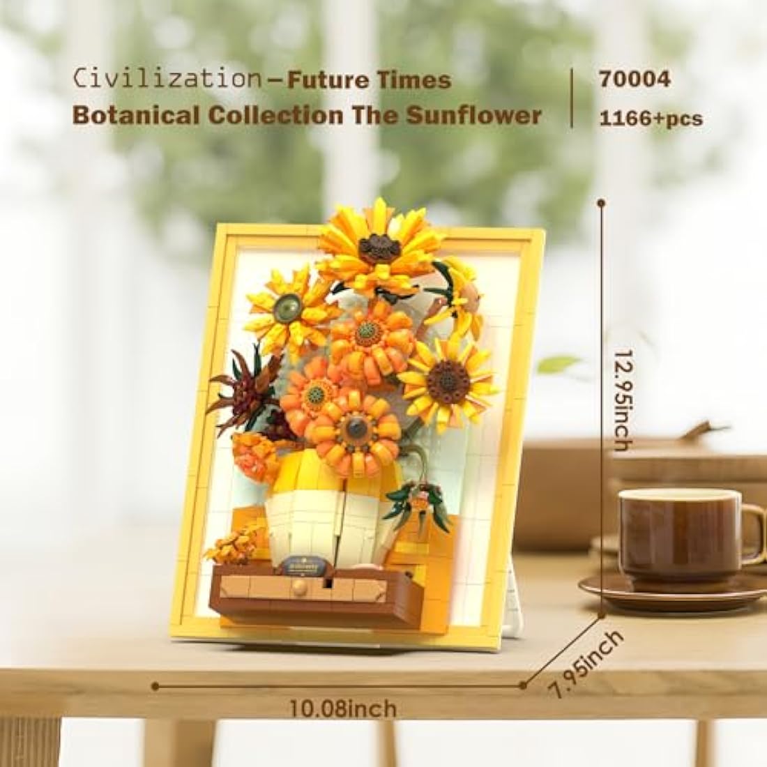 JMBricklayer Sunflower Art Building Toy with Light, 70004 Van Gogh Painting Wall Art Desktop Home Office Room Decor, Sunflower Picture Frame Gift for Men Women Him Her (1166PCS)