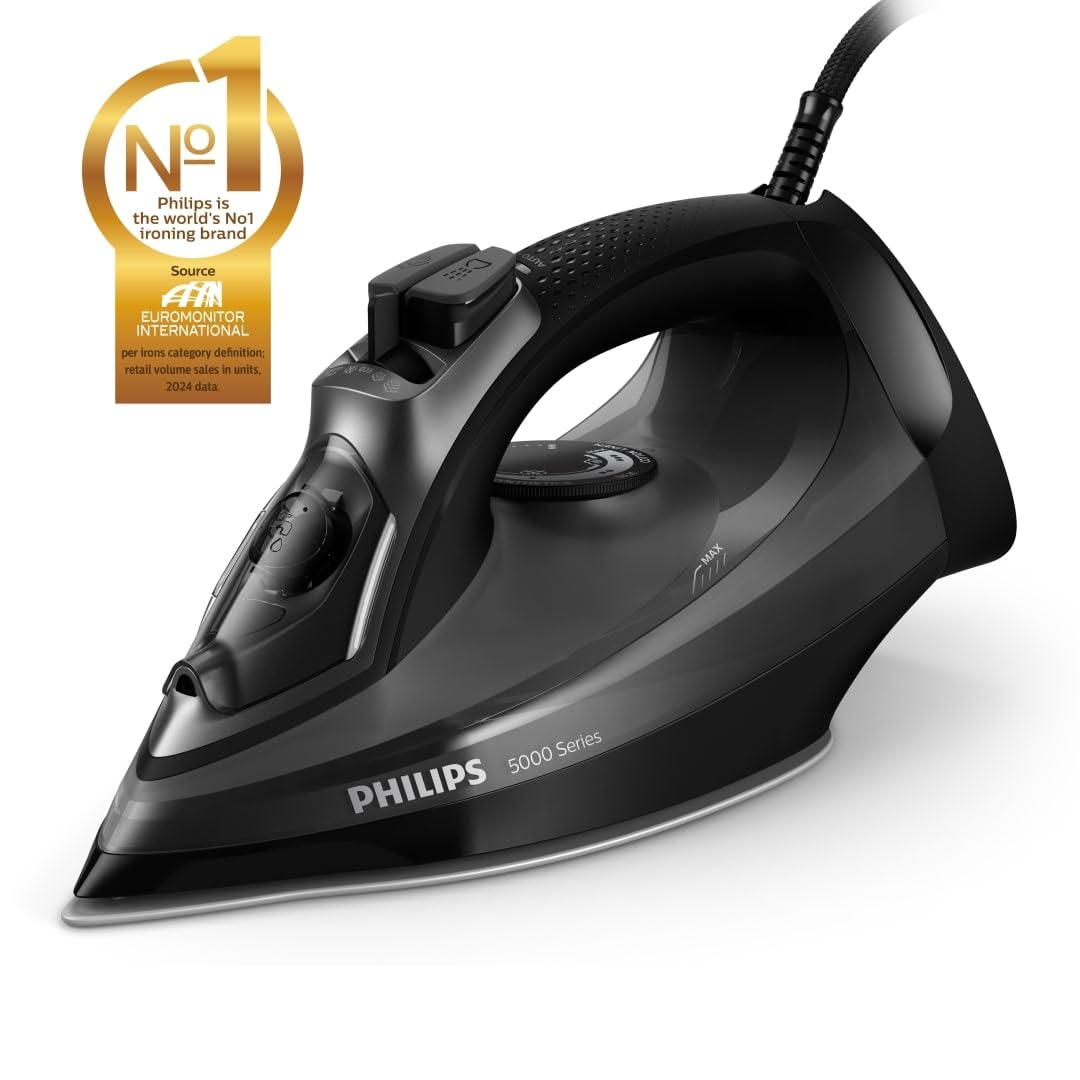 Philips Steam Iron Series 5000, 2600 W power, 45 g/min Continuous Steam, 200 g Steam Boost, SteamGlide Plus, DST5040/86, Black