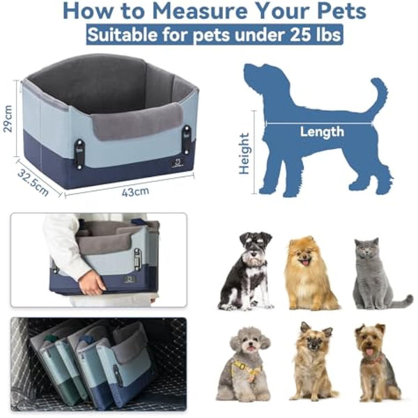 A4PET Small Dog Car Seat, Puppy Car Seat, Collapsible Puppy Car Seat with Soft Pillow Adjustable Height, Portable Car Seat for Dogs Up to 25 lbs, Blue