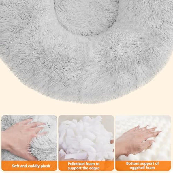 HMTOPE Orthopaedic Dog Bed Round Dog Sofa Cat Bed Doughnut Cuddly Dog Basket Washable 120 cm Diameter Light Grey