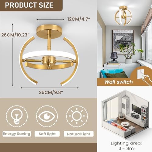 EIDISUNY LED Ceiling Light Elegant Gold Curved Design with 4 Strips 22W LED Ceiling Lights Fixture for Hallway Office Bedroom Kitchen Living Room Dining Room Lights - Gold (Cool White Light 6000K)