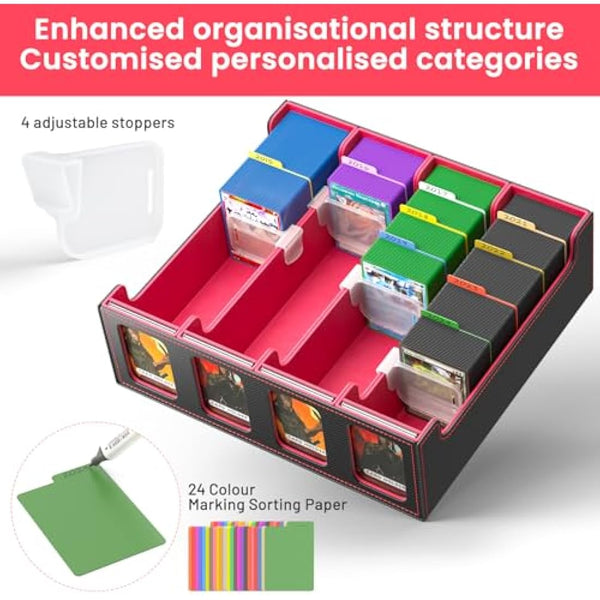 Hot Bee MTG Trading Card Storage Box, Deck Box Holds 2400+ Cards for TCG, MTG, Yugioh, Magic the Gathering Commander Cards, Playing Card Case PU Leather Magnetic Closure, Red