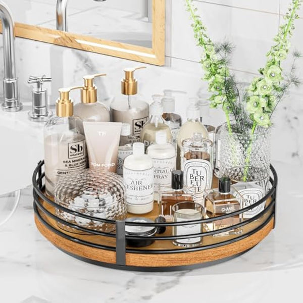 13" Lazy Susan Turntable Organizer - Wood Round Lazy Susan for Cabinet Kitchen Countertop Pantry Cupboard Dining Table Bathroom Coffee Bar Spice Storage Home Decor