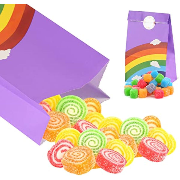 40 PCS Paper Party Bags for Kids, TOOELMON Rainbow Paper Gift Bags Candy Goodie Treat Bags with Stickers for Birthday, Picnic, Wedding Parties (130 * 80 * 240mm,Rainbow-40pcs)