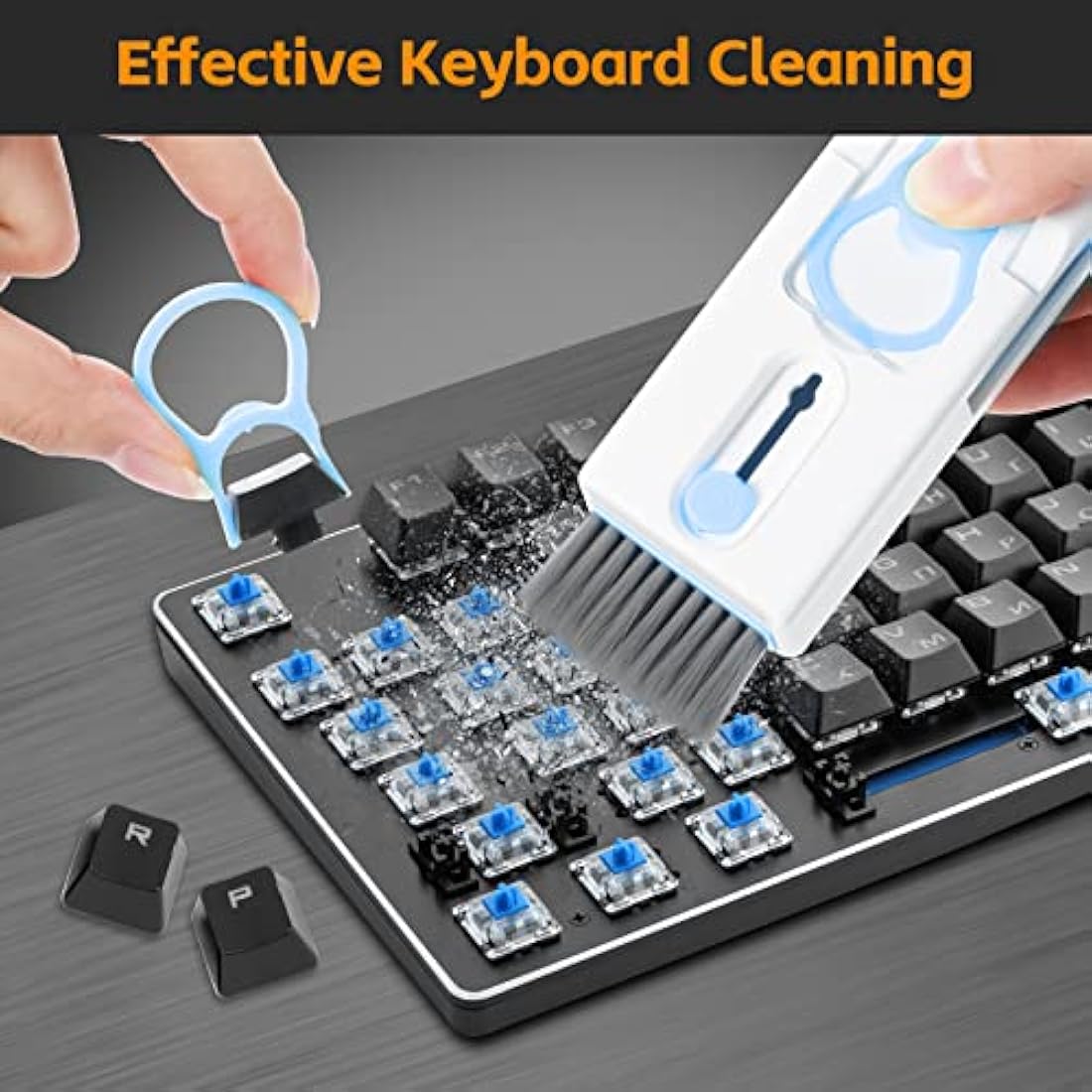 Alyvisun 11 in 1 Laptop Cleaning Kit, Multifunctional Keyboard Cleaner Brush with Keycap Puller, for Tablet, Earphones, Computer, Blue