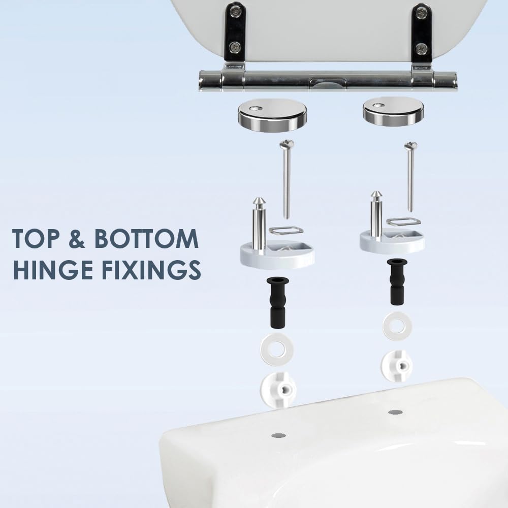 AQUALONA® Luxury Soft Close Toilet Seat - Moulded Wood - Stainless Steel Slow Close Hinges - Click, Lift & Clean Technology (Bamboo Toilet Seat)