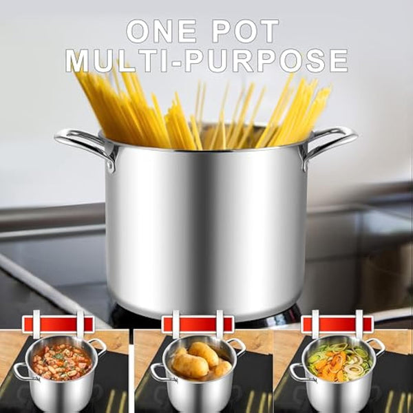 Joyfair Large Stock Pot, 10L Tri-Ply Stainless Steel Stockpot with Glass Lid, Induction/Gas/Ceramic/Electric/Halogen Safe Soup Pot for Simmering Stewing, Heavy-Duty & Riveted Handles & Easy Clean