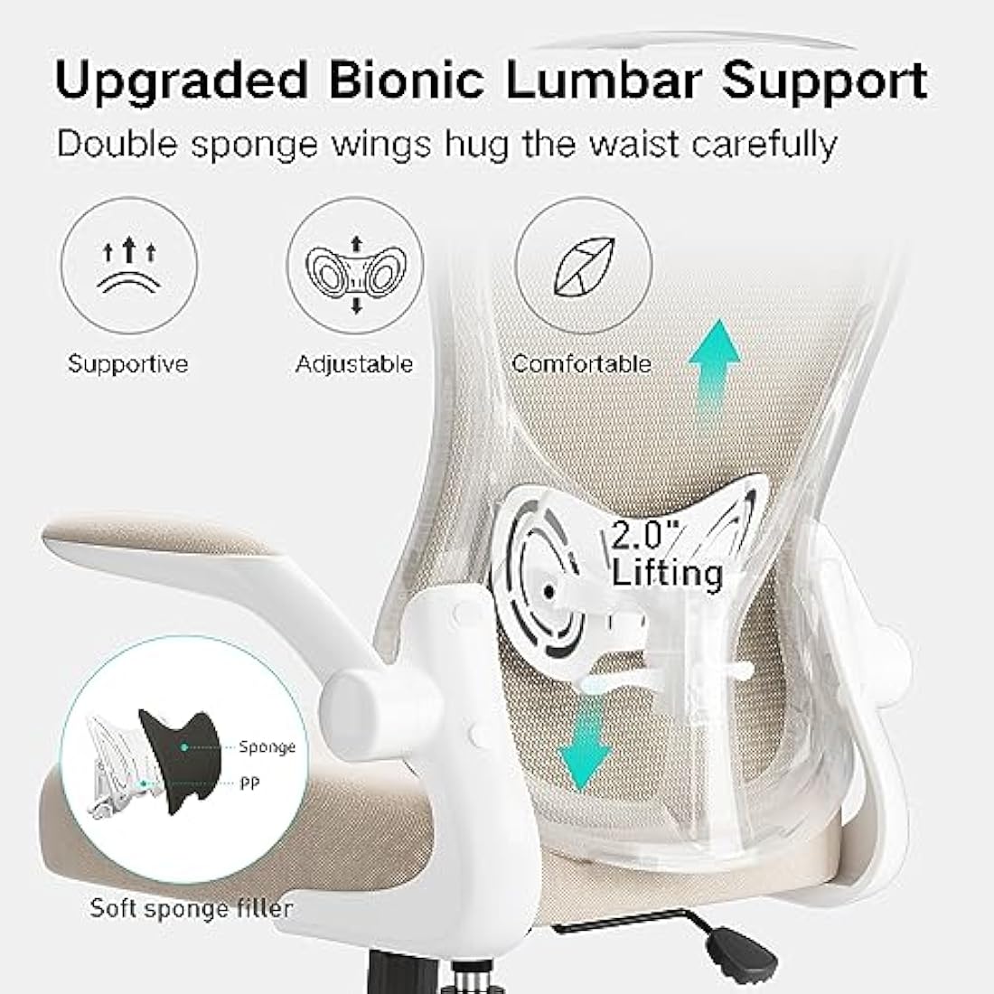 Hbada Ergonomic Desk Chair, Computer Office Chair with Flip-up Armrest&Lumbar Support, Adjustable Height, Grey