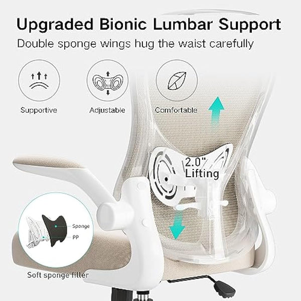 Hbada Ergonomic Desk Chair, Computer Office Chair with Flip-up Armrest&Lumbar Support, Adjustable Height, Grey