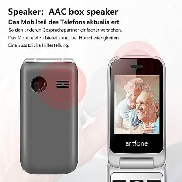 artfone F30 4G Unlocked Basic Mobile Phone for Seniors丨Flip Phone丨SIM Free Big Button Senior Mobile Phone丨2.4" Display丨 SOS Button丨Speed Dial丨Charging Dock丨FM丨Torch丨1300mAh Battery - Silver Grey