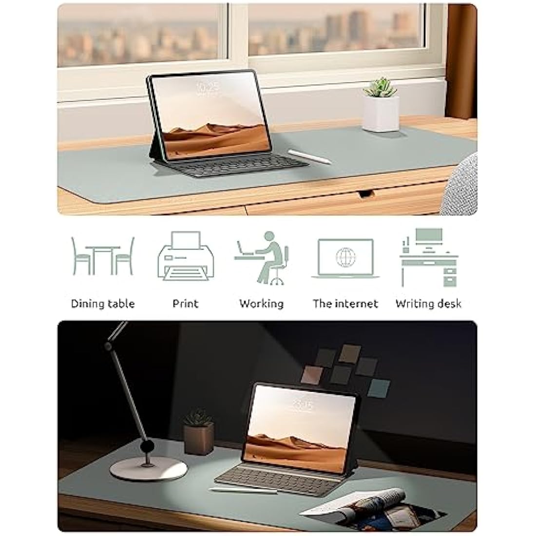 YSAGi Leather Desk Mat, Large Mouse Mat, Non-Slip Desk Pad, Waterproof PU Leather Table Protector Writing Pad for Office and Home (90 x 43 cm, Grayish Green)