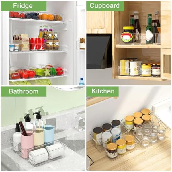 Finew Fridge Organiser Set of 12 (4 Small / 4 Medium / 4 Large), Stackable Storage Bins, Clear Kitchen Organisation Containers for Pantry, Cupboards, Refrigerator, Bathroom - BPA Free