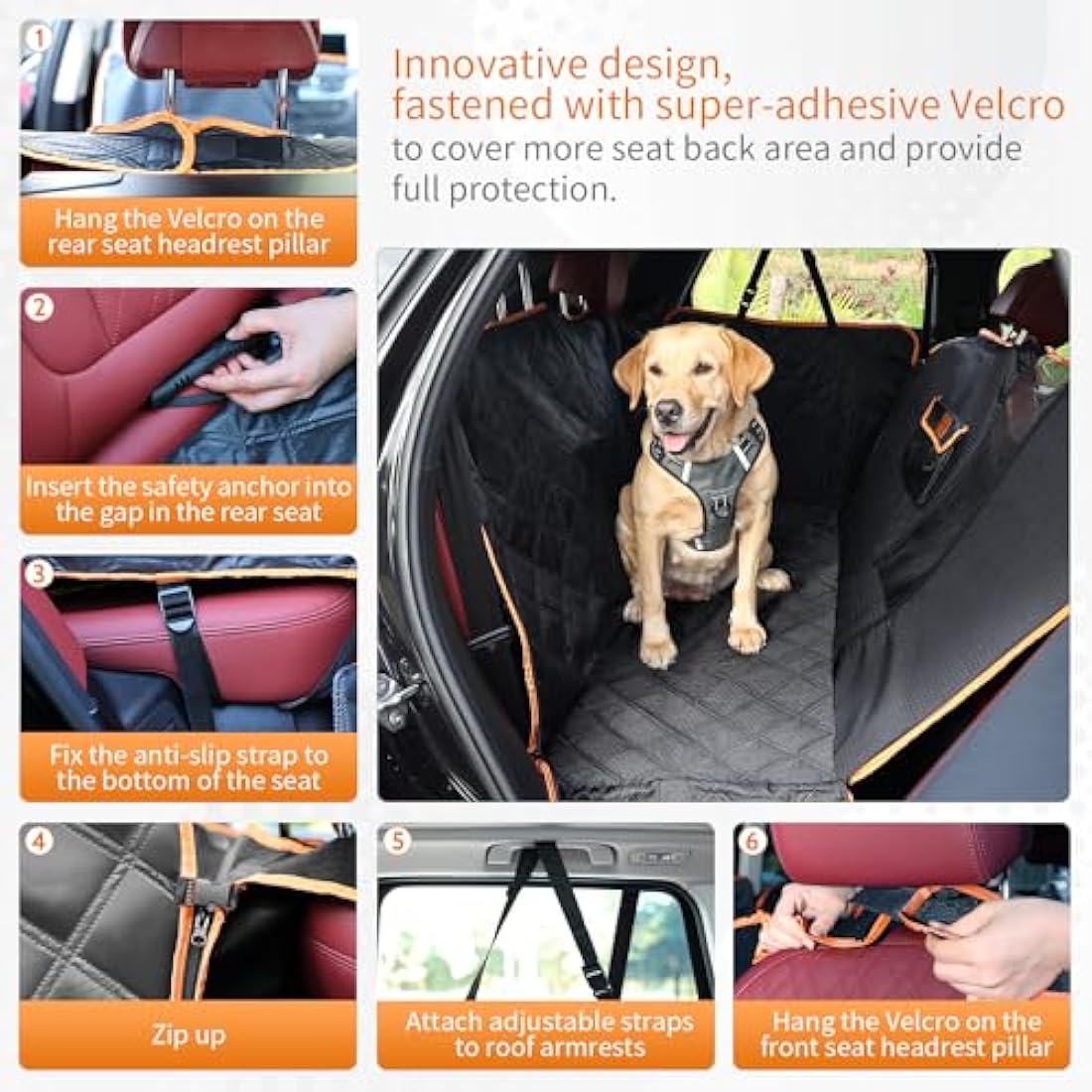KYG Dog Car Seat Cover Luxury Scratchproof Nonslip Waterproof Dog Hammock for Car with Visual Window Side Flaps Storage Bags Car Seat Cover Rear Fits for Cars/Trucks/SUV XL-size 135 * 175cm
