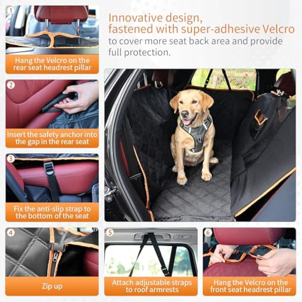 KYG Dog Car Seat Cover Luxury Scratchproof Nonslip Waterproof Dog Hammock for Car with Visual Window Side Flaps Storage Bags Car Seat Cover Rear Fits for Cars/Trucks/SUV XL-size 135 * 175cm