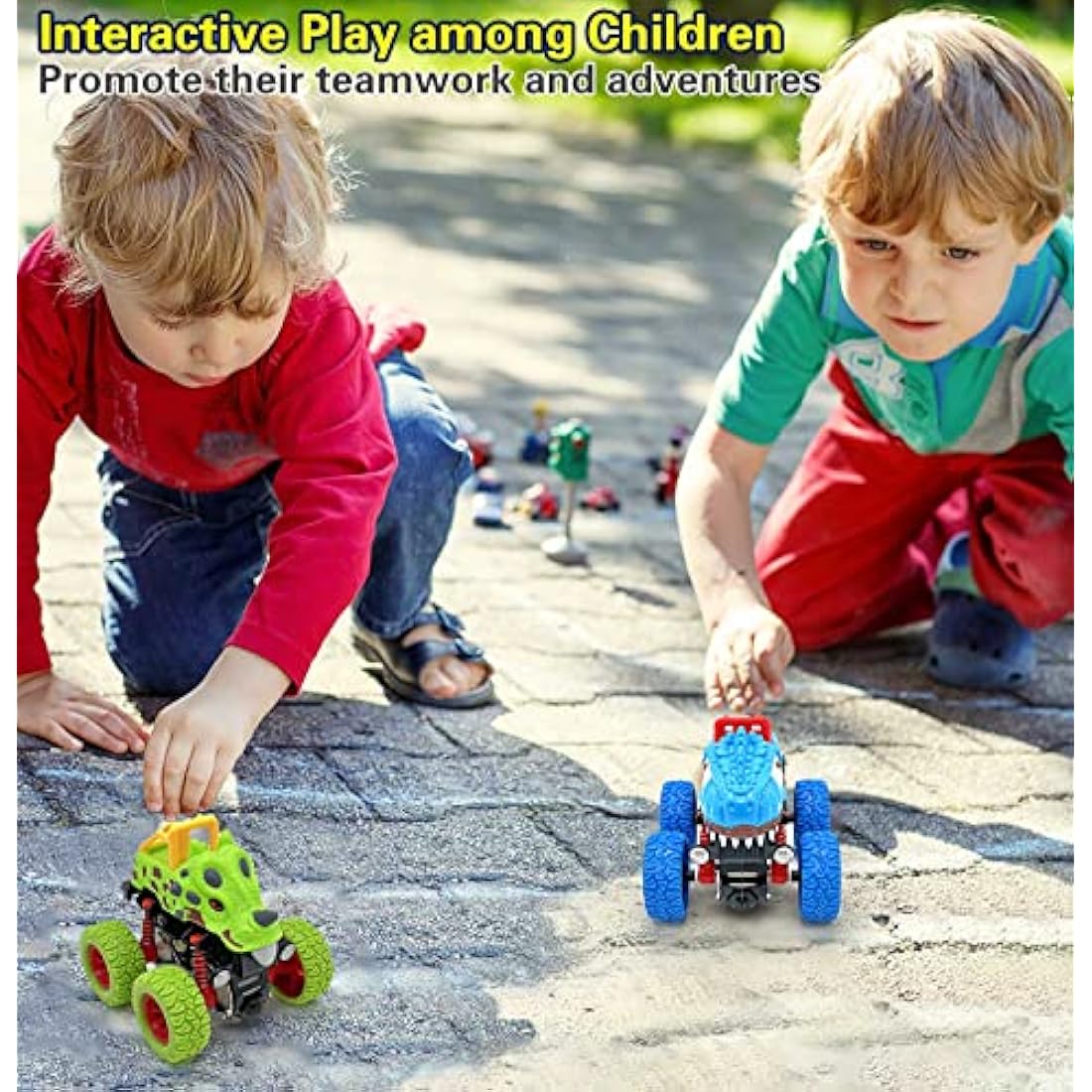 AESTEMON Car Toys for 2 Year Old Boy, 2-Pack Dinosaur Monster Truck Toy Cars for 2 3 Year Old Boys Gifts, Pull Back Friction Inertia Vehicles Birthday Gifts for Kids Toddler Boys Toys Age 2 3 4 5