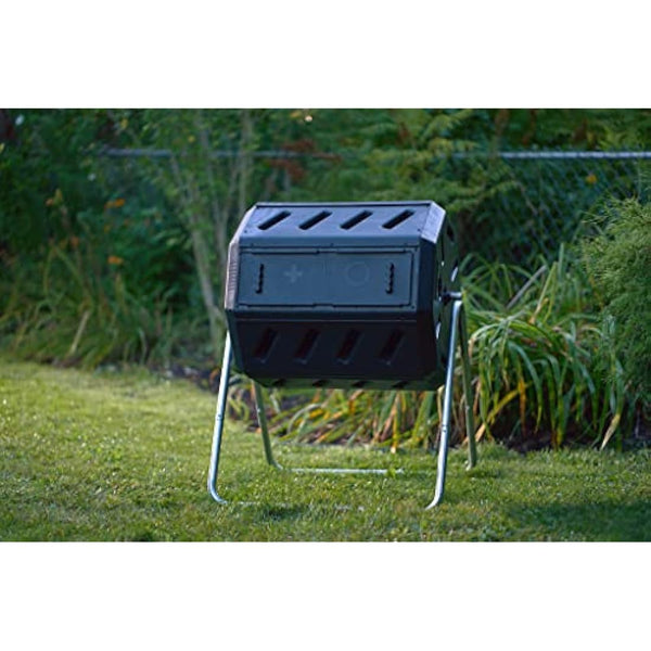 FCMP Outdoor IM4000 Double Chamber Tumbling Composter (Black), 37 gallon