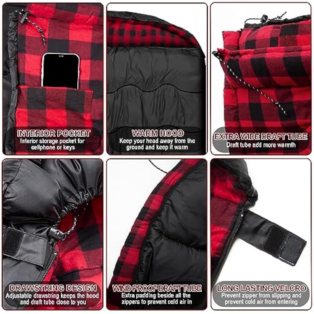 FORINBUY Winter Cotton Flannel Double Sleeping Bag for Adults - 0 degree Queen Size 2 Person Sleeping Bag, Waterproof & Warm for Cold Weather, Ideal for Couples, Family Camping & RV Travel