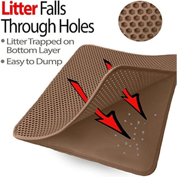 iPrimio 32" x 30" Cat Litter Mat: Large Litter Trapper Mat for Clean Homes, Litter Tray Mat for Housetraining Cats with Exclusive Urine/Waterproof Layer, Washable Silicone Cat Litter Tray Mat - Brown