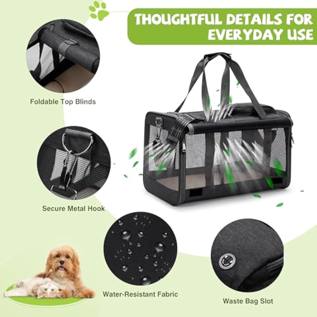 ALLSOPETS Foldable Cat Carrier Bag, Soft-Sided Pet Carrier for Small Dogs and Cats up to 9 Kg, Portable Dog Travel Bag for Vet Visits Car Plane Outdoor Travel (Classic Black)