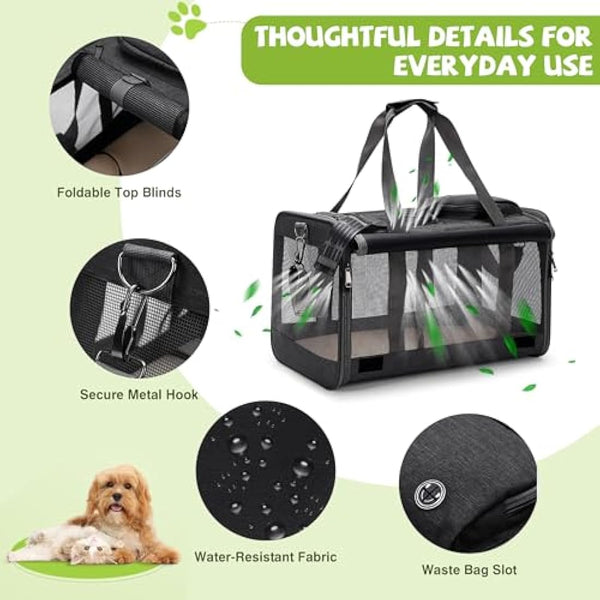 ALLSOPETS Foldable Cat Carrier Bag, Soft-Sided Pet Carrier for Small Dogs and Cats up to 9 Kg, Portable Dog Travel Bag for Vet Visits Car Plane Outdoor Travel (Classic Black)