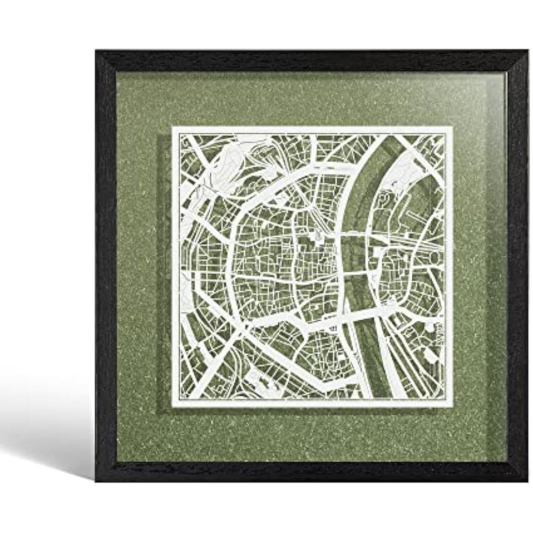 O3 DESIGN STUDIO Cologne Marco de Papel para mapas, White map, Black frame, 9x9 inches, Gift Boxed, 4 background color, self-changing, Paper Art