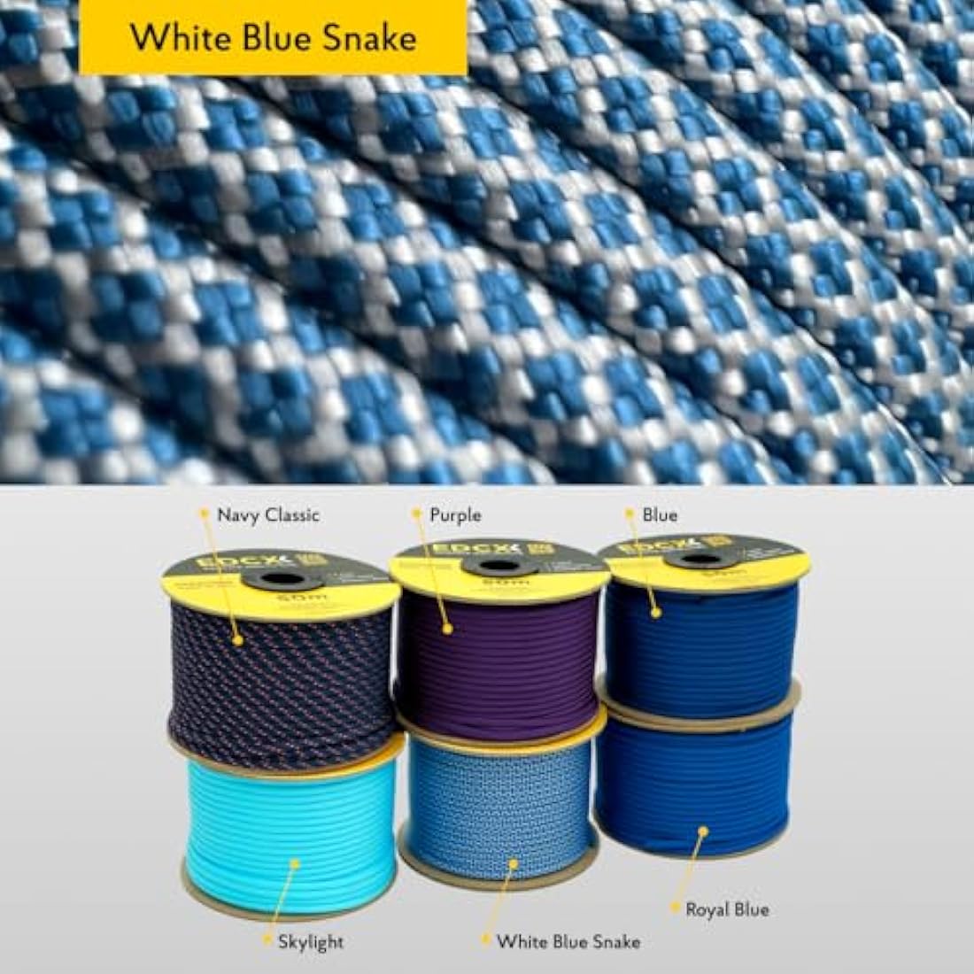 EdcX 4mm Rope 550 - Type III, 100% Rope, 7 Strand Rope, 4mm Rope in Solid Colors