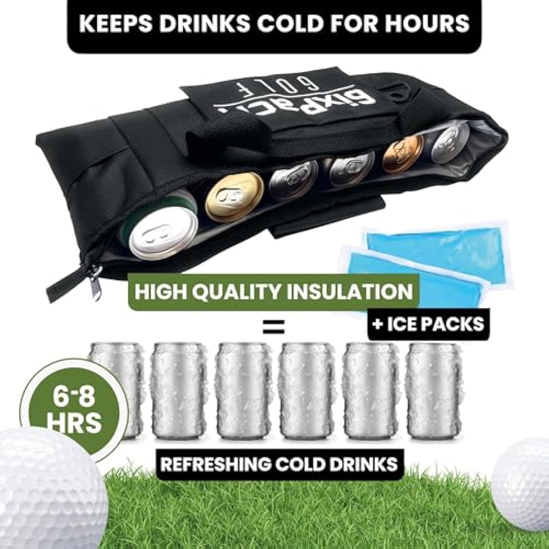 Golf Cooler Bag - Keeps Drinks Cold for Hours - Fits Discreetly in Any Golf Bag - Includes Ice Packs - Soft Cooler Holds 6 Beer Cans or 2 Wine Bottles - Golf Accessories for Men