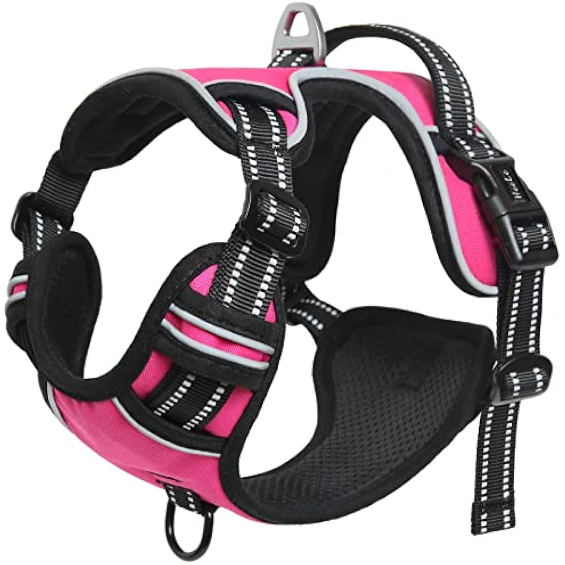 HEELE Dog Harness, Reflective Anti-Pull, Control, 2 Metal Rings, XL, Pink Red