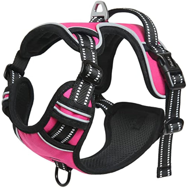 HEELE Dog Harness, Reflective Anti-Pull, Control, 2 Metal Rings, XL, Pink Red