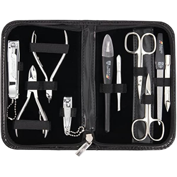 3 Swords Germany - brand quality 10 piece manicure pedicure grooming kit set for professional finger & toe nail care scissors clipper fashion leather case in gift box, Made by 3 Swords (000415)