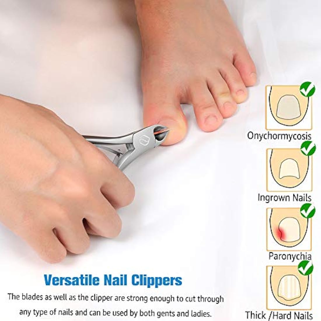 FERYES Toenail Clippers for Thick Nails, Toe Nail Clippers for Ingrown Hard Toe Nail Fingernail - Large Handle Stainless Steel Olecranon Fingernail Clipper, Silver