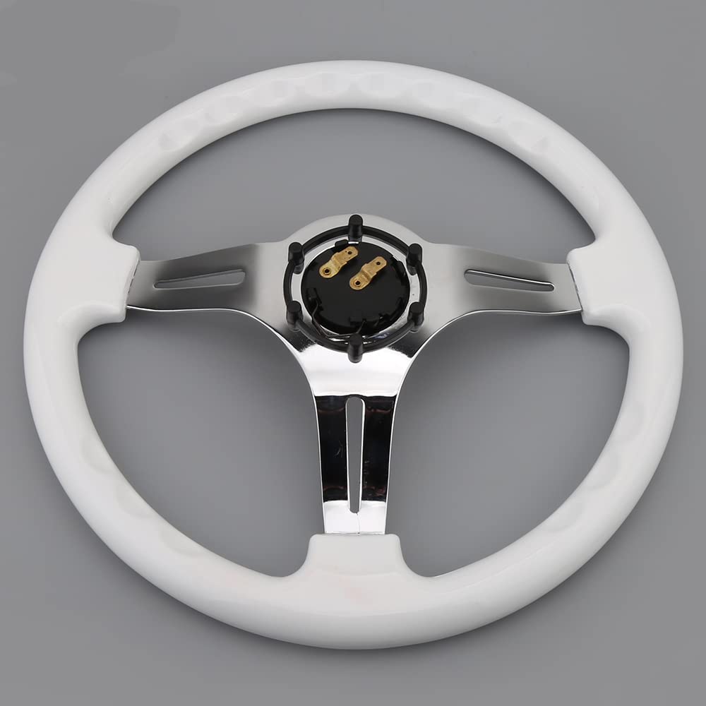 350mm Green Racing Steering Wheel Neo Chrome Spoke Universal 6 Bolts 45mm Deep Dish Classic ABS Wood Steering Wheel with Horn Button