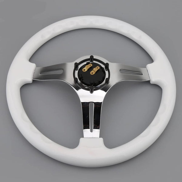 350mm Green Racing Steering Wheel Neo Chrome Spoke Universal 6 Bolts 45mm Deep Dish Classic ABS Wood Steering Wheel with Horn Button