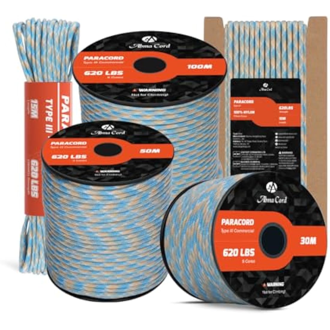 Abma Cord Paracord 4mm 100m 100% Nylon Rope 9 Strands Type III Parachute Cord for DIY, Camping, Survival, Outdoor - Max. 280kg - Carolina Beach