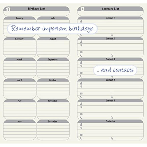 2 Pack Calendar To-Do List Weekly Planner Refill Insert for Standard Traveller's Notebook Leather Journal - 21x11cm Ideal Weekly Diary Notebook