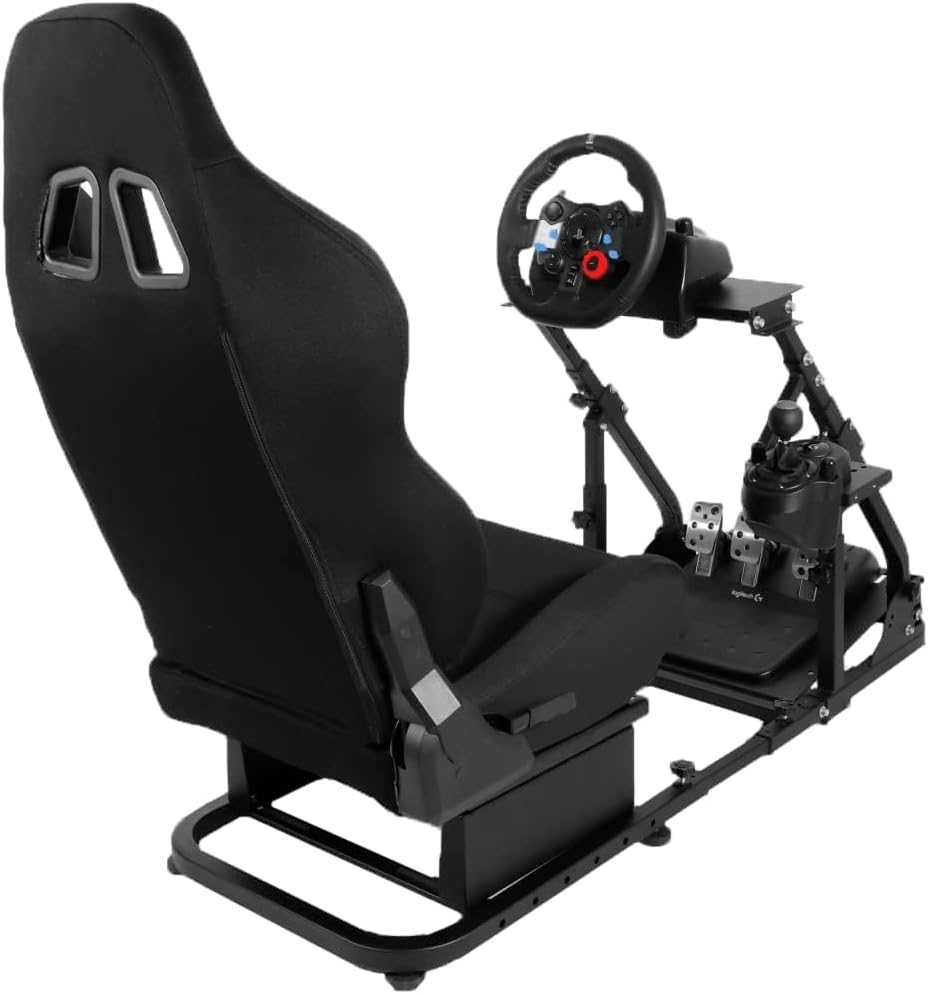 Dardoo Stable Racing Simulator Cockpit with Black Game Seat Fits for Logitech/Thrustmaster/Fanatec G29 G920 G923 T150, Steering Wheel Stand with Reinforcement Bars, Not Included Steering Wheel & Pedal