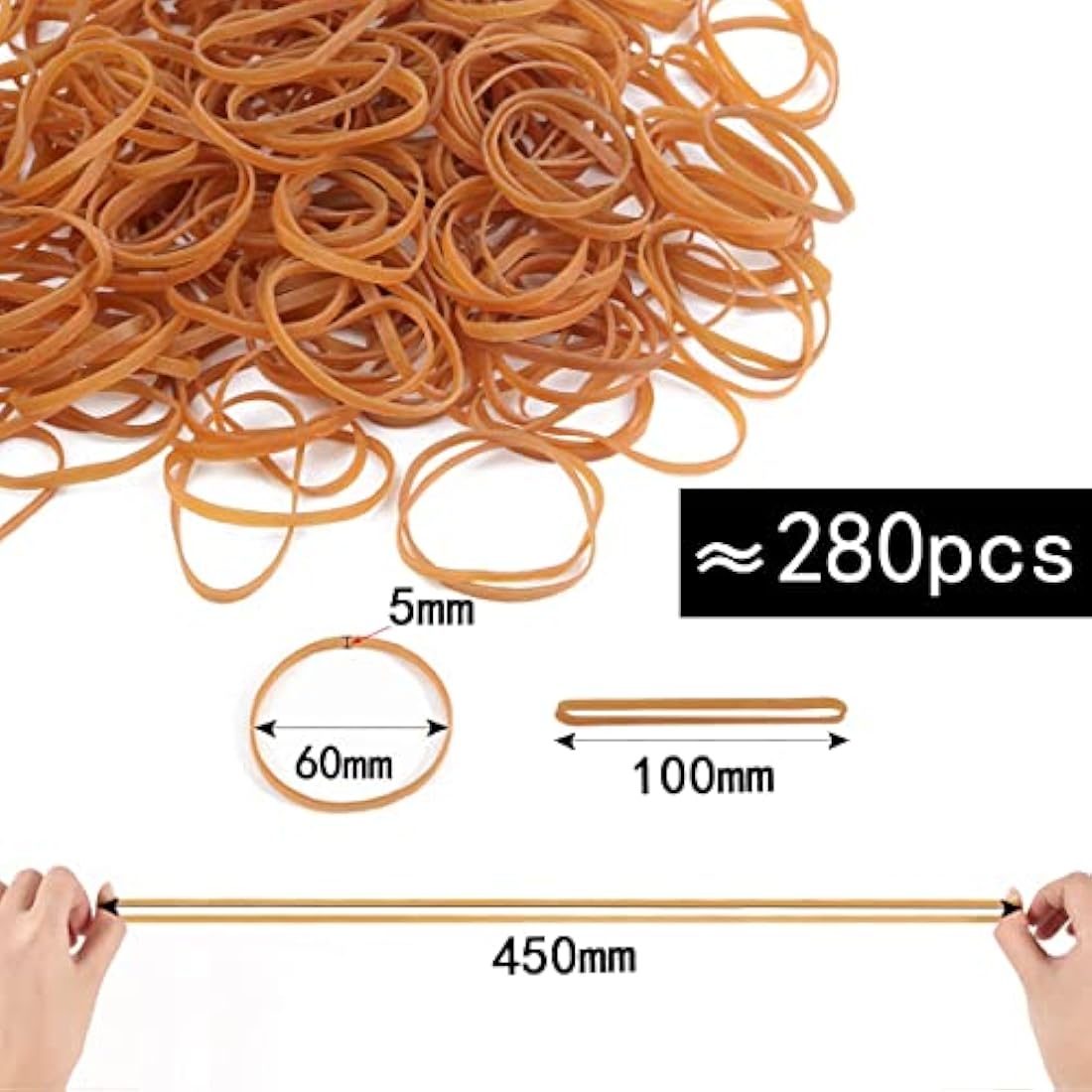 Elastic Bands 280Pcs Rubber Bands 100mm*5mm Heavy Duty Rubber Bands 450g Natural Strong Elastic Bands for Stationary Stretchable Bands for Home School Office Workshop Accessories(Dark Yellow）