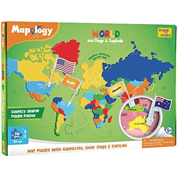 Imagimake Mapology World Map Jigsaw Puzzle with Flags and Capitals | 78 Pieces Geography Puzzles for Kids, Educational STEM Toys & Games | Birthday Gifts for Boys & Girls Age 5 6 7 8 9 10 11 12 Years