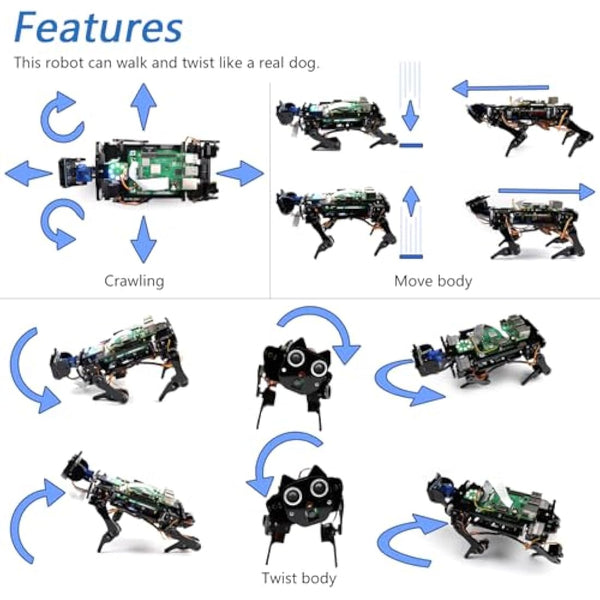 FREENOVE Robot Dog Kit for Raspberry Pi 5 4 B 3 B+ Zero 2 W, Walking, Self Balancing, Face Recognition, Ball Tracing, Ultrasonic Ranging, App Control, Camera, Servo (Raspberry Pi NOT Included)