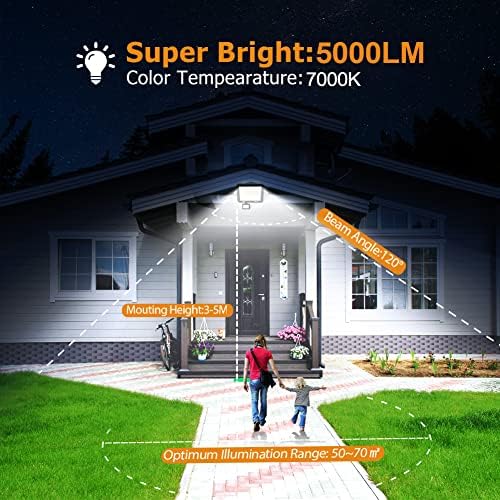 YIQIBRO 50W PIR Security Lights Outdoor Motion Sensor 2 Pack, 5000LM LED Floodlight with PIR, IP67 Waterproof Flood Lights Motion Sensor for Garden, Garage, Patio, Yard