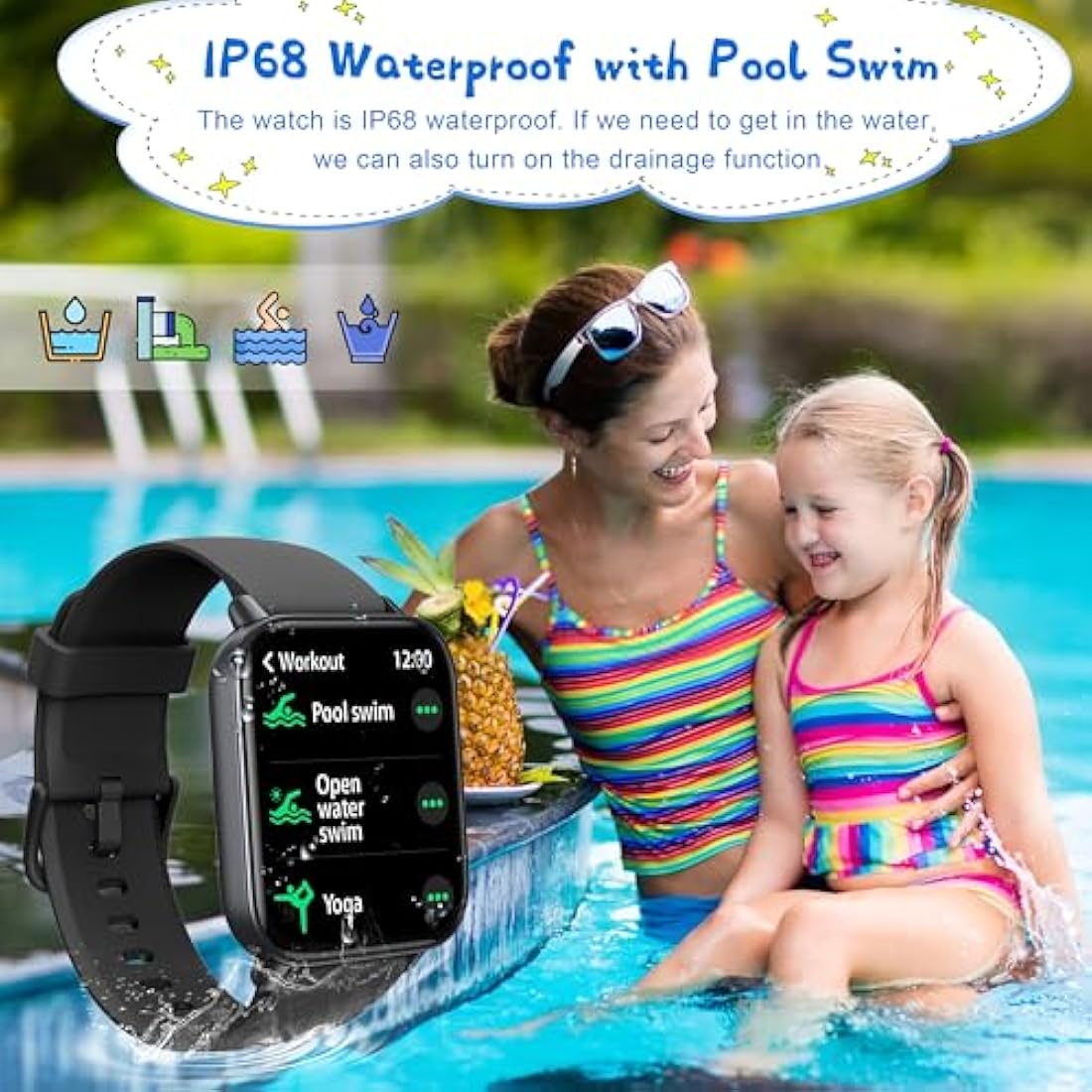 KALINCO Kids Smart Watch for Boys Girls Teens, IP68 Waterproof Swimming Smartwatch, 1.8'' Fitness Activity Tracker with 100 Sports, Make/Answer Call, Heart Rate/Sleep Monitor, Valentines Gift for Kids