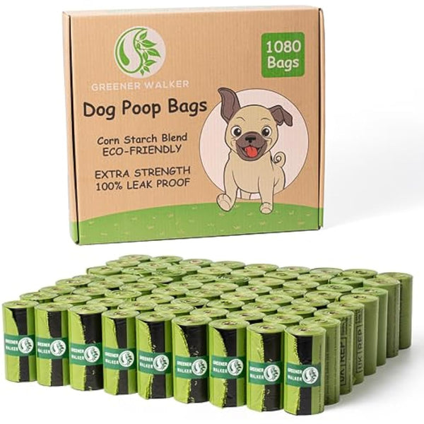 GREENER WALKER Poop Bags for Dog Waste 1080 Bags, Extra Thick Strong 100% Leak Proof Dog Waste Bags (Green)