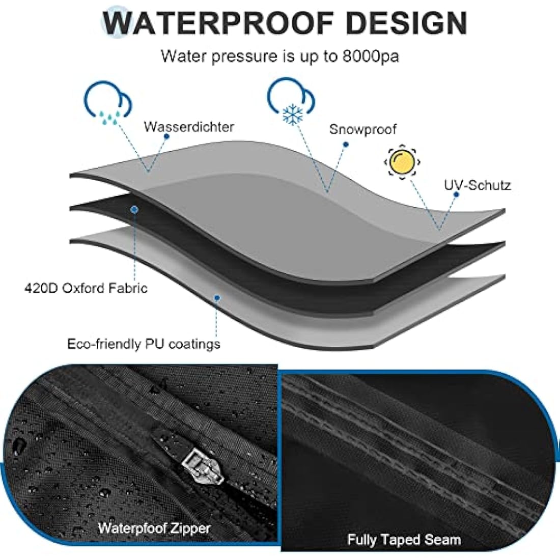 Ezilif Egg Chair Cover, 420D Heavy Duty Oxford Egg Chair Covers Waterproof, Hanging Egg Chair Cover with Waterproof Zipper, UV-Anti & Windproof Cover for B&M & Aldi Swing Chair, 190 x 115cm