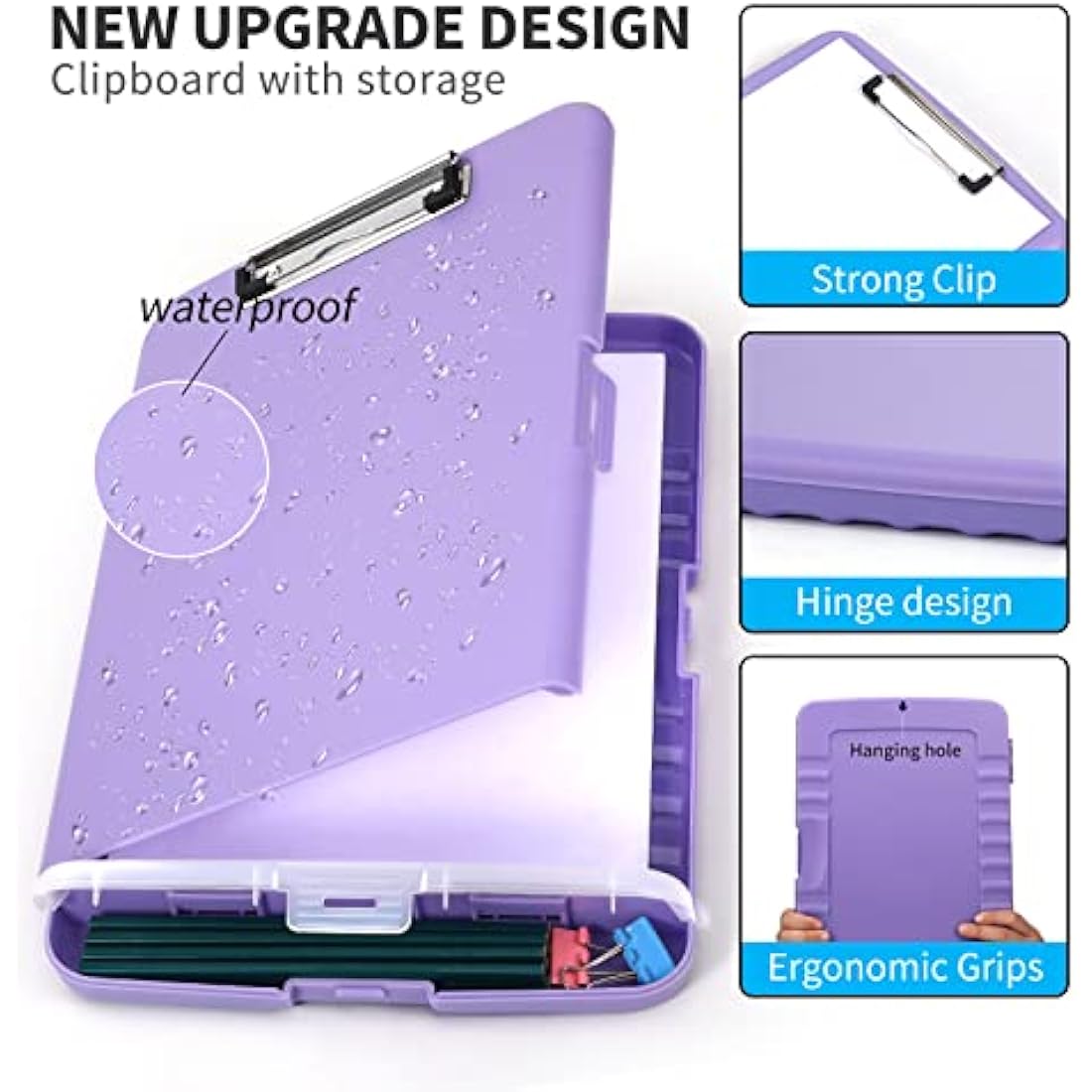 DMFLY Clipboard with Storage, Heavy Duty Clip Boards with Pen Holder, A4 Plastic Clipboards with Compartment, Holds 6+ Pencils and 200+ Sheets, Strong Clipboards with Low Profile Clip, Great for Work